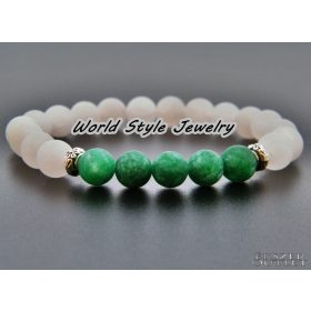   Matt fehér jade, matt zöld jade, ásványgyöngy karkötő.