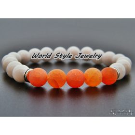   Fehér jade, repesztett narancs achát, ásványgyöngy karkötő.