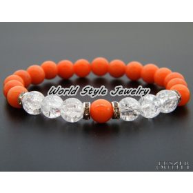   Roppantott hegyikristály, narancs színű jade, ásványgyöngy karkötő.