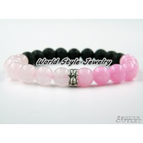 Jade, rózsakvarc, lávakő, ásványgyöngy karkötő.