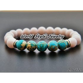   Fehér jade, türkiz színű regalit , ásványgyöngy karkötő.