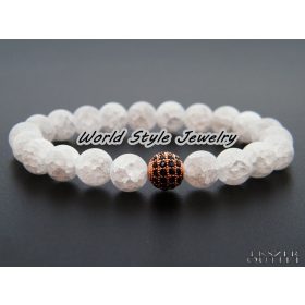   Roppantott, matt hegyikristály, cirkon gyöngy, ásványgyöngy karkötő. 