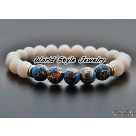 Fehér jade, sötétkék regalit, ásványgyöngy karkötő.