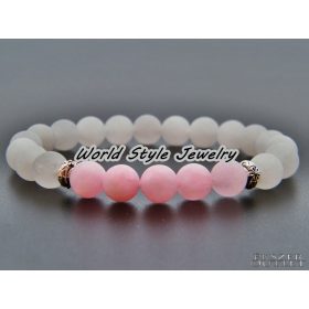  Matt fehér jade, matt rózsaszín jade, ásványgyöngy karkötő.